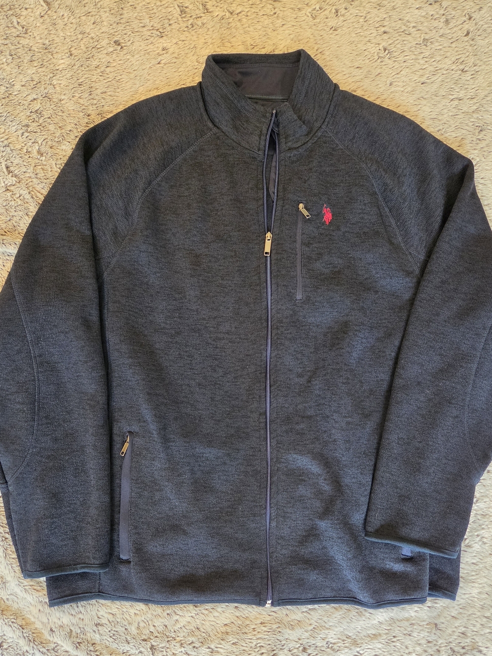 US Polo Assn Men's Dark Bluish Gray Full-Zip Sweater Jacket